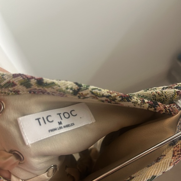 Denim Tapestry Corset Top strapless with Ribbon Lace up Back - Picture 3 of 5